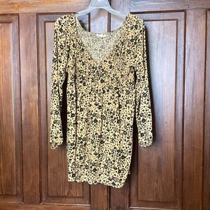 LA HEARTS PacSun Babydoll V-neck Floral Print Rayon Long Sleeve Mini Dress L